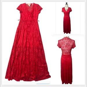 Ella Samani Y2K Red Lace‎ Maxi Bohemian Wrap Dress